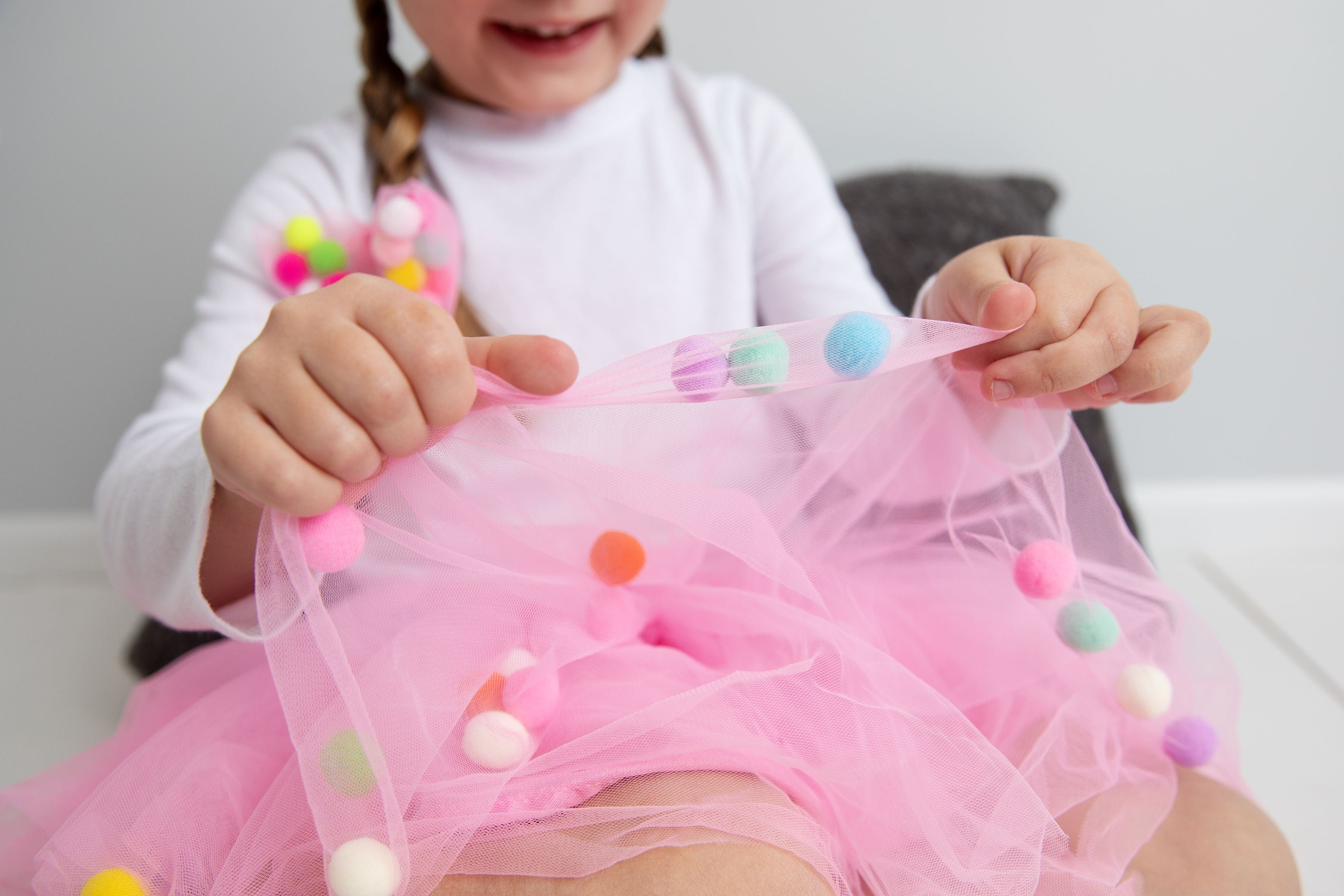 Kids Pom Pom Tutus with Bow Hair Tie | 2Pcs Set