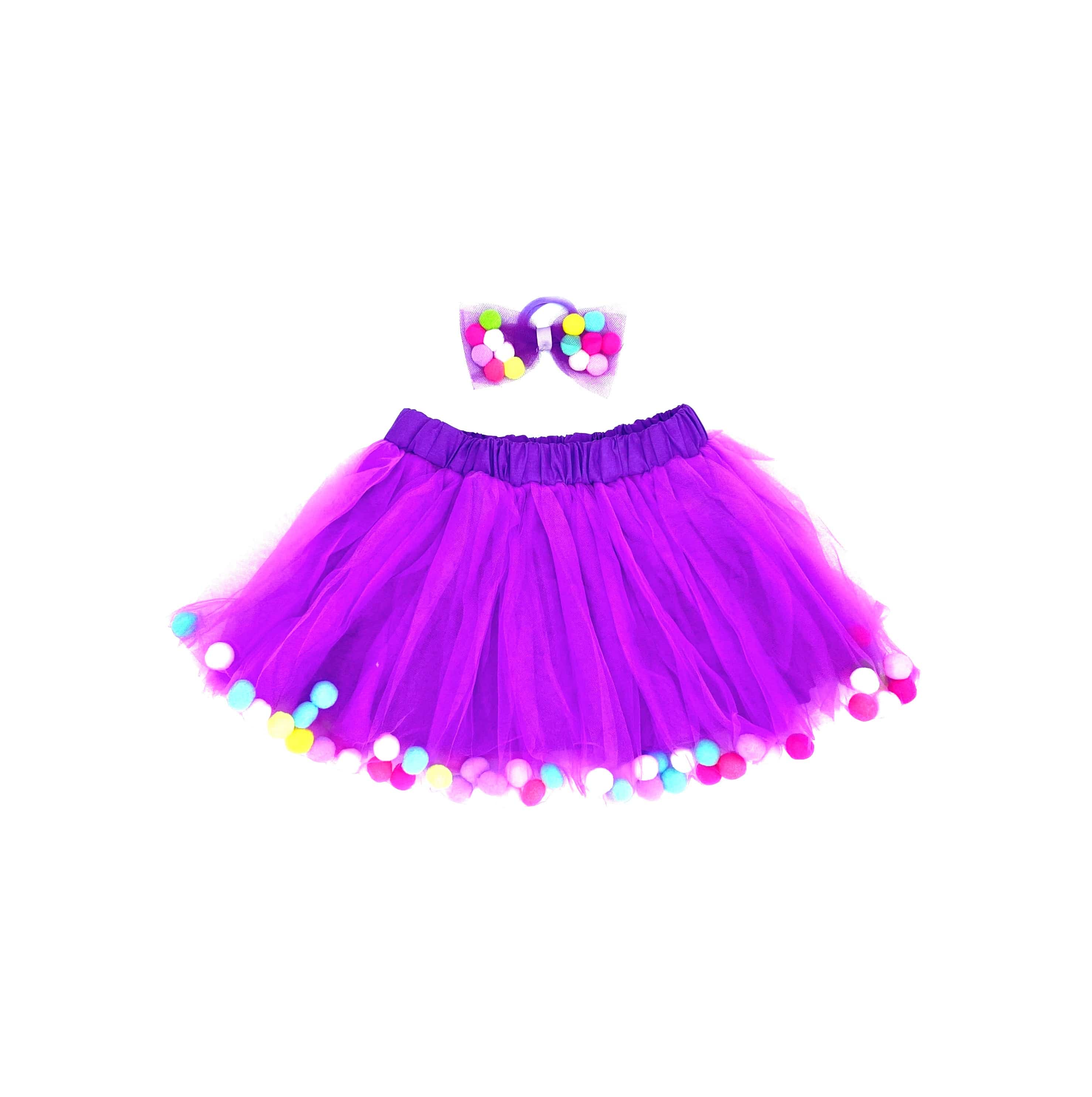 Kids Pom Pom Tutus with Bow Hair Tie | 2Pcs Set