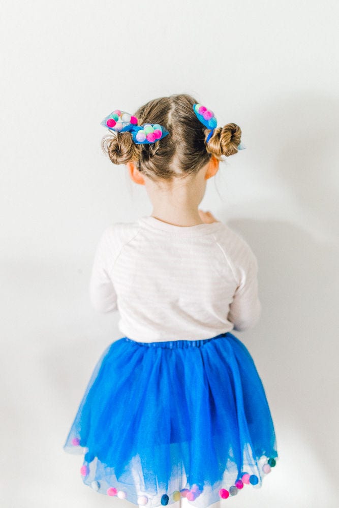 Bow Hair Ties For Girls With Pom Poms | 4Inch Bow | Gifts For Girls Ages 0-12