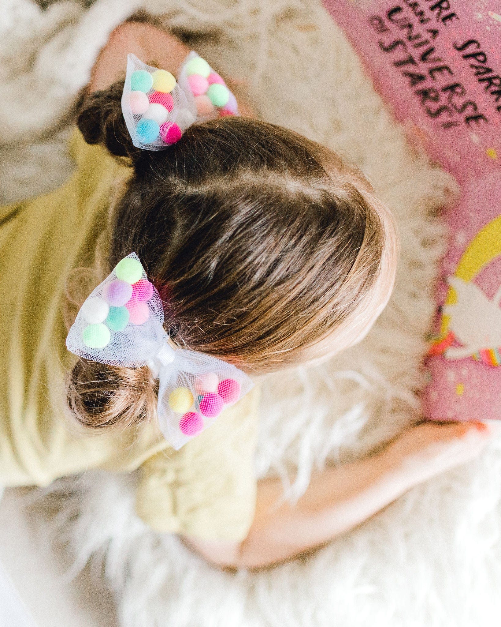 Kids Pom Pom Tutus with Bow Hair Tie | 2Pcs Set