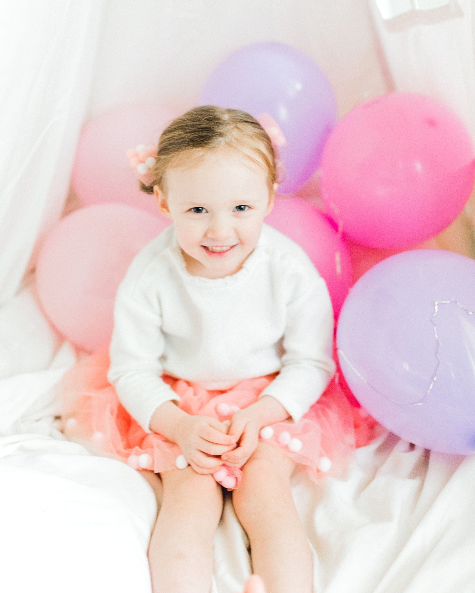 dusty rose tutu, tutu joli light pink tutu with poms, pompom tootoo, birthday balloons tutu