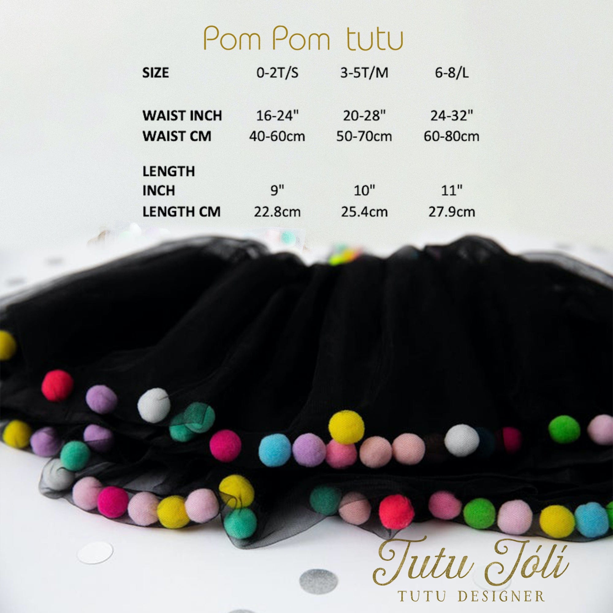 Black Tutu For Girls | Pom Pom Tutu and Bow Hair Tie | 2Pcs Set