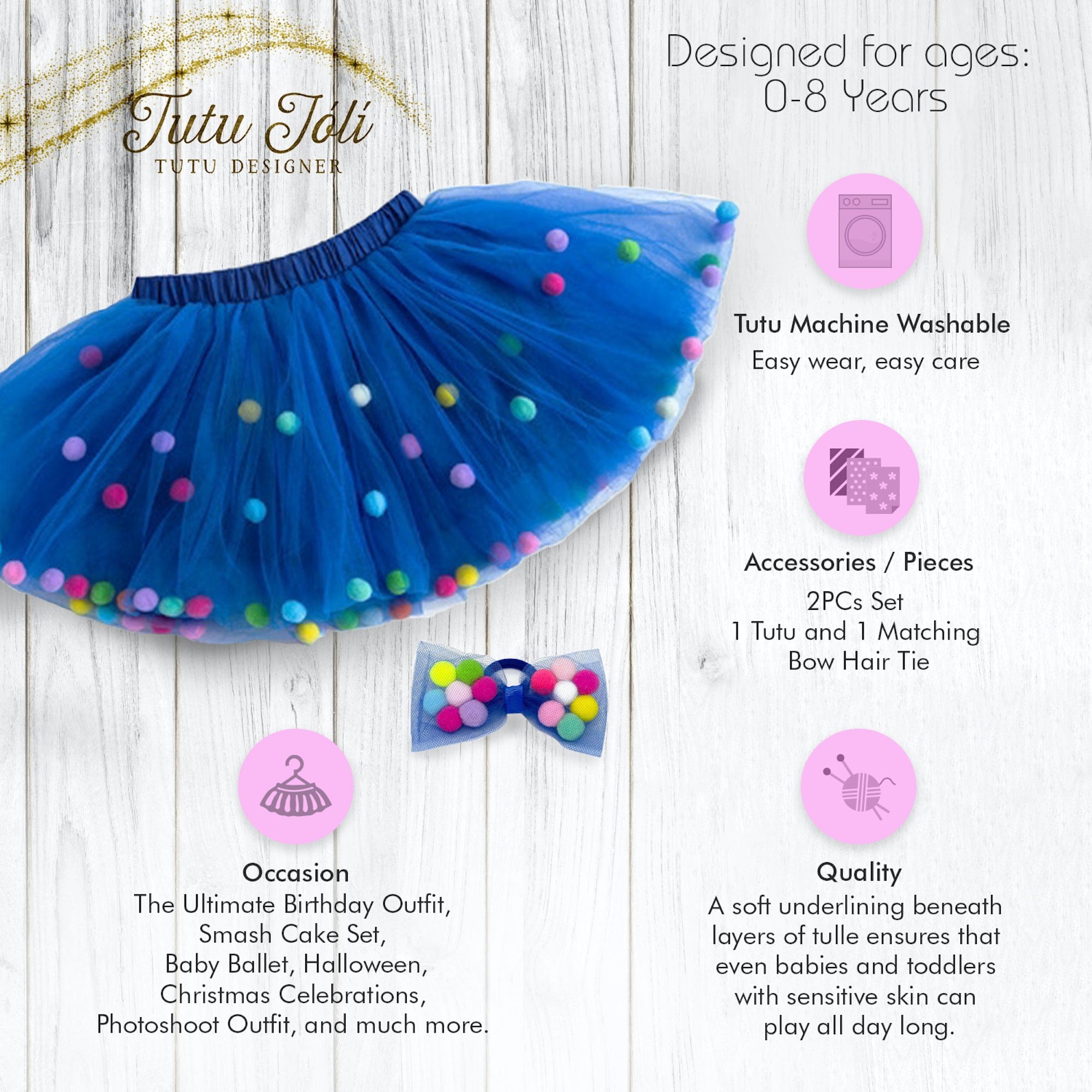 blue tutu for girls, pom pom tutu, tutu joli