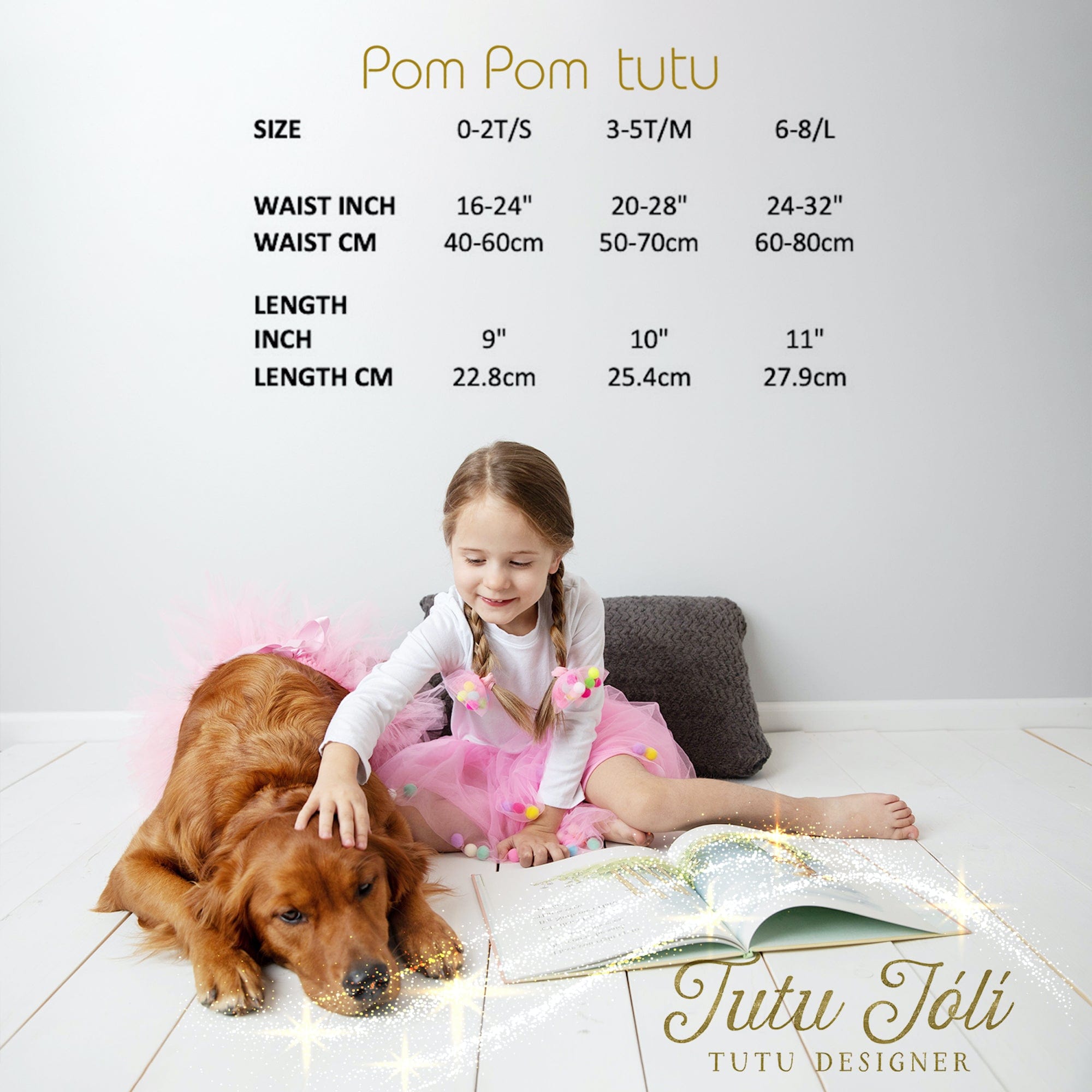 Pink Tutu For Girls | Pom Pom Tutu Skirt and Bow Hair Tie | 2Pcs Set | Birthday Tutu For Girls