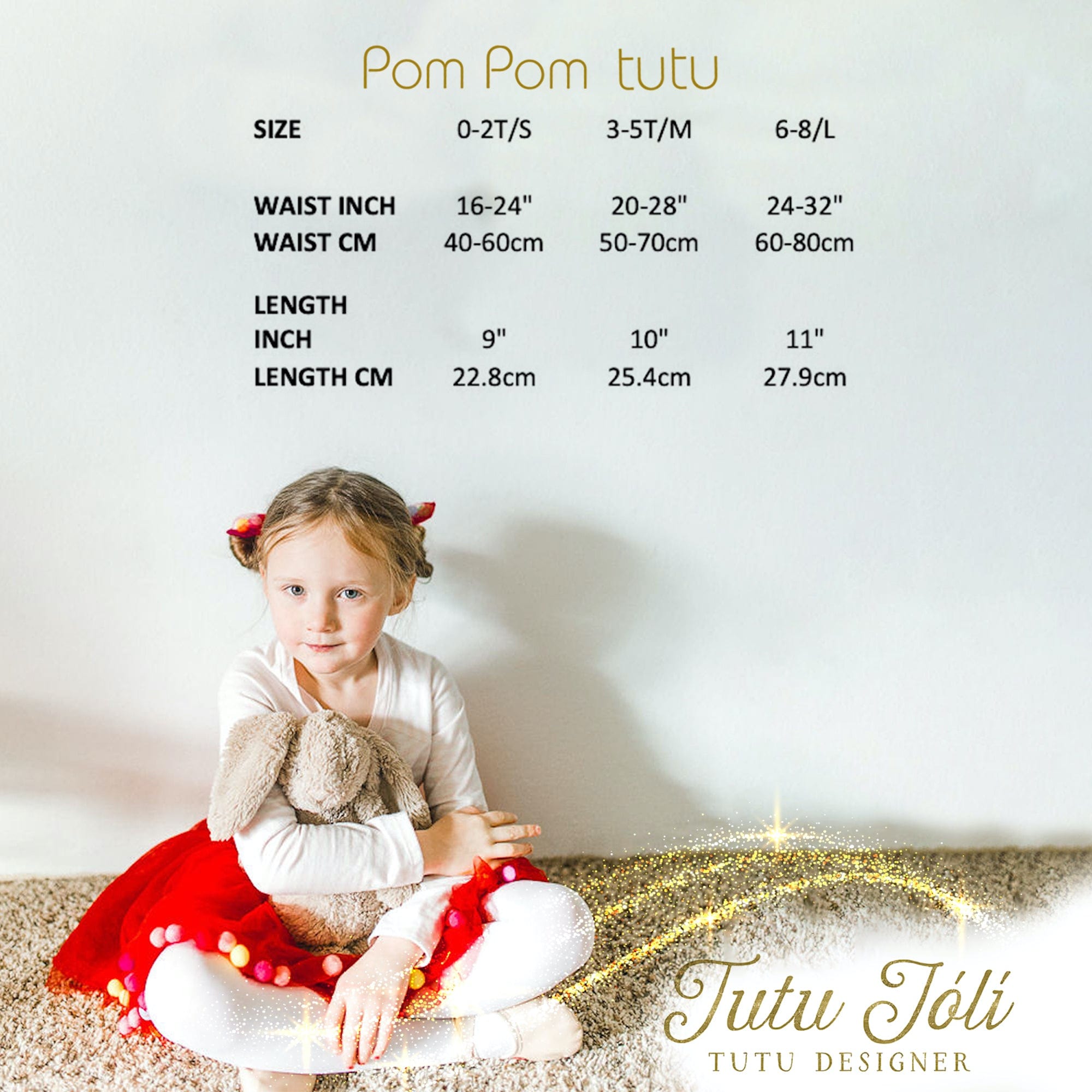 Red Tutu For Girls | Pom Pom Tutu and Bow Hair Tie | 2Pcs Set | Christmas Skirt For Girls