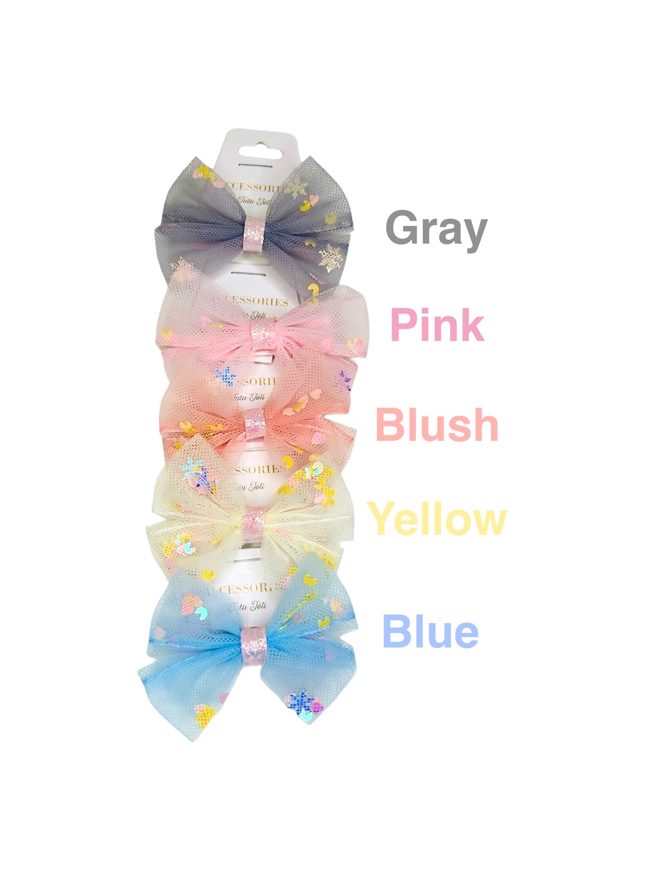 baby bows. toddler bows. toddler hair bows. baby hair clips. baby clips. pink bow clip. gray bow clip. blue bow clip. yellow bow clip. blush bow clip. baby hair accessory. bow hair clip for girls. tutu joli bows. tulle bow clips