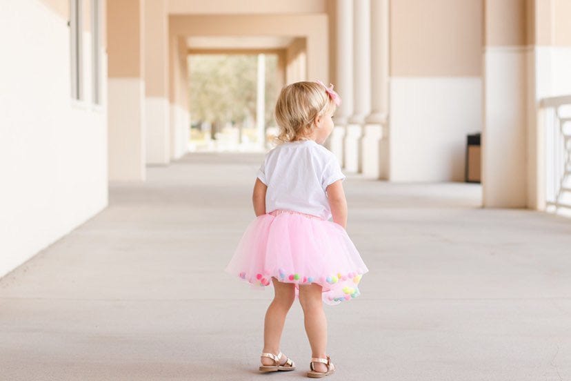 Pink Tutu For Girls | Pom Pom Tutu Skirt With Necklace and Bracelet | 3Pcs Set