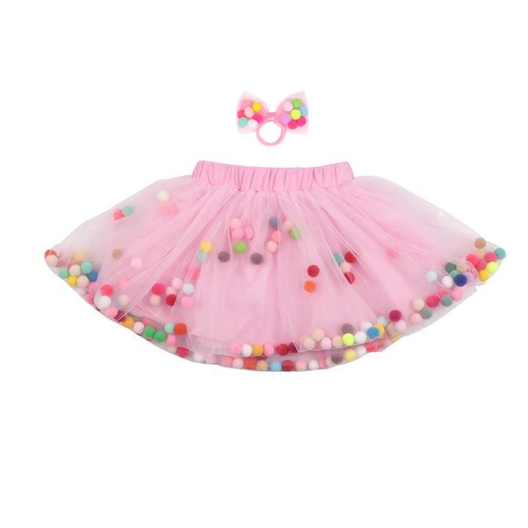 pom pom bow, tutu for girls, pink tutu, pom pom tutu, birthday outfit for girls, birthday gift for girls, confetti birthday theme, circus themed first birthday party outfit, 1st birthday tutu