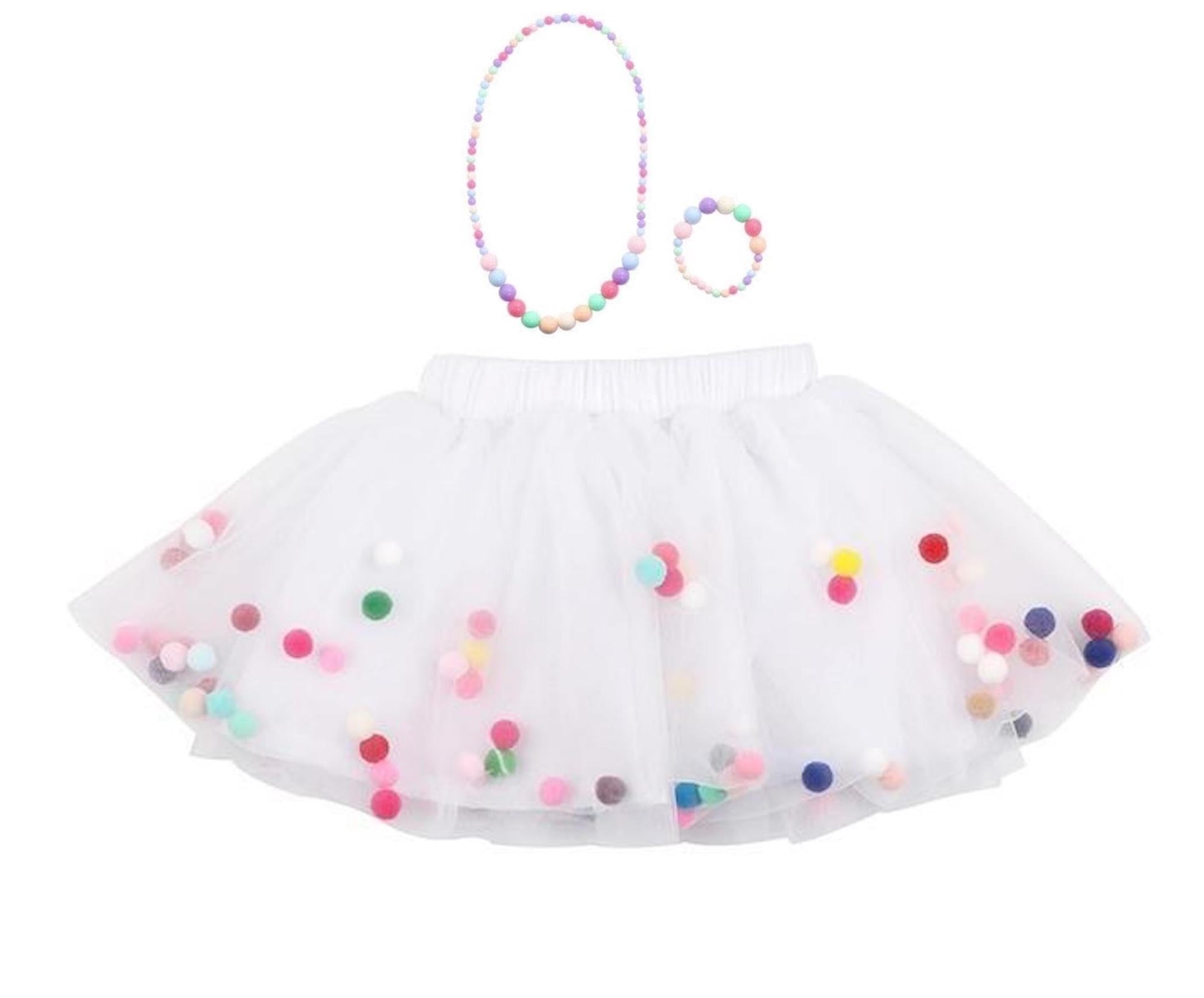 white pom pom tutu, birthday gift for girls, tutu skirt, white skirt toddler, kids tutu, cake smash outfit, birthday outfit for girls, first birthday set, baby tutu, pom pom skirt, pom pom necklace and bracelet, pom pom accessory